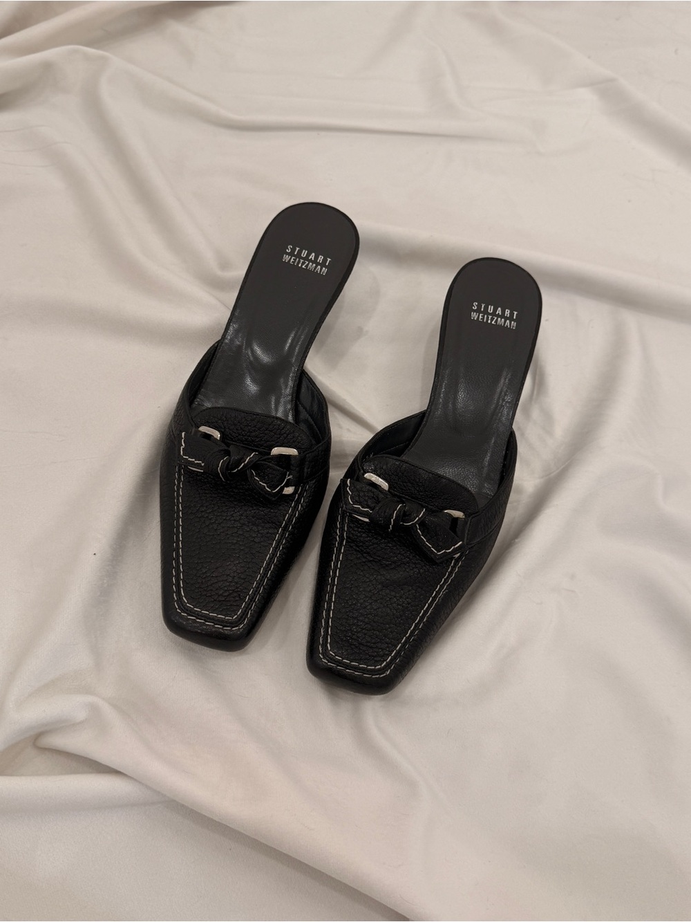 Stuart Weitzman Black Pebbled Leather Mule Loafers Made in Spain Women’s 7.5M